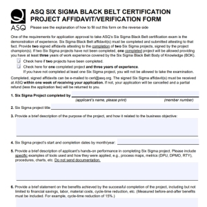 CSSBB项目承诺书表格（AFFIDAVIT/VERIFICATION）